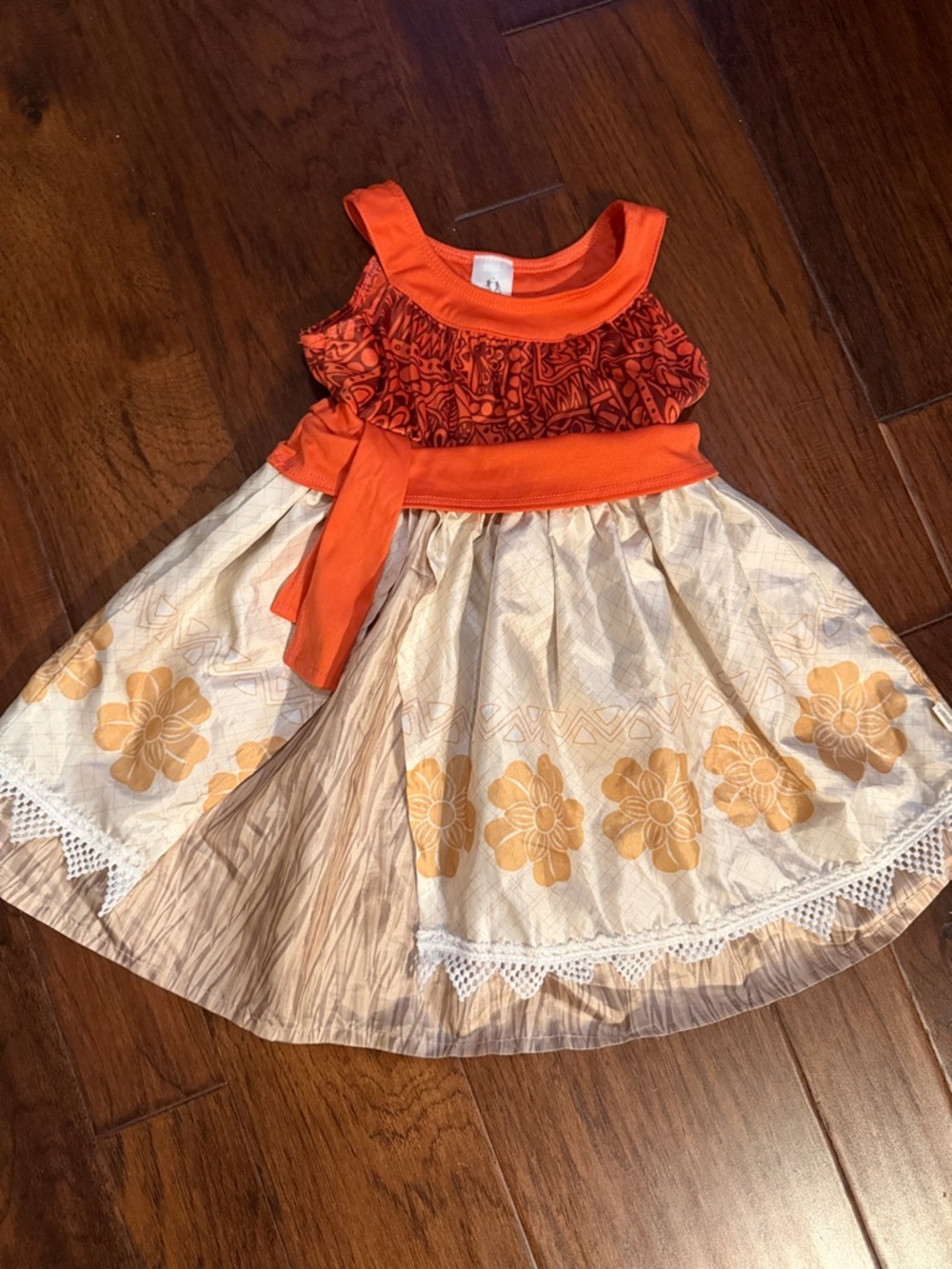 Orange and Cream Floral Girls' Costume Dress with Sash
